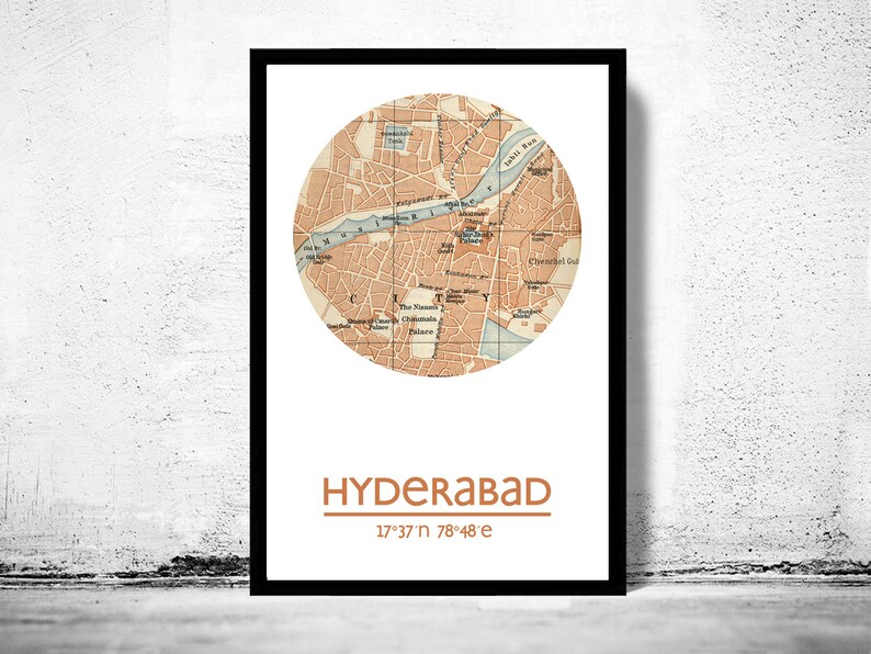 HYDERABAD City Poster City Map Poster Print Vintage Poster Wall Art Print Etsy