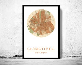 CHARLOTTE NC City Map Poster Print, Travel Prints, Housewarming gift, New Home gift, Living room wall art decor, City Poster Wall Art