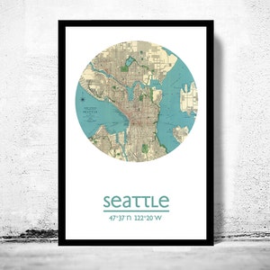 SEATTLE City Map Poster Druck, Reise-Druck, Housewarming Geschenk, Geschenke für Ihn, Wohnzimmer Wand Kunst-Dekor, City Poster Wand Kunst