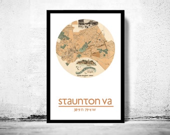 STAUNTON VA - city poster - city map poster print  | Vintage Poster Wall Art Print |