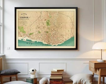 Vintage Lisbon Map Print | 1890 Portugal Wall Art