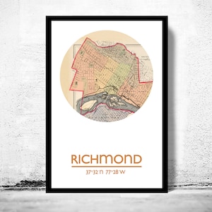 RICHMOND VA City Map Poster Print, Travel Prints, Housewarming gift, gifts for him, Living room wall art decor, City Poster Wall Art