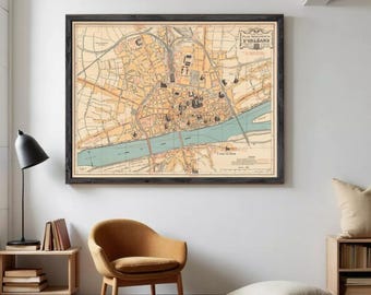 額装品　西洋古地図　1664年　J.ブラウ　ウェールズ・モンゴメリー州 1883年版 フランス、ピュイ＝ド＝ドーム県のヴィンテージ地図
