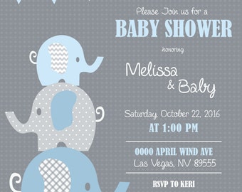 Elephant Boy Baby Shower Invitation
