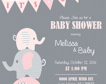 Elephant Girl Baby Shower Invitation