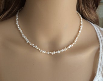 Tiny Freshwater pearl choker necklace simple pearl bridal necklace small seed pearl wedding necklace dainty bridal jewelry jewellery gift