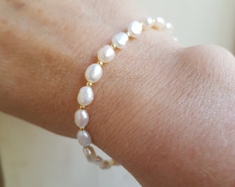 Baroque Freshwater pearl bracelet Gold Fill simple or Sterling Silver real white pearl bridal bracelet Baroque pearl wedding jewellery gift