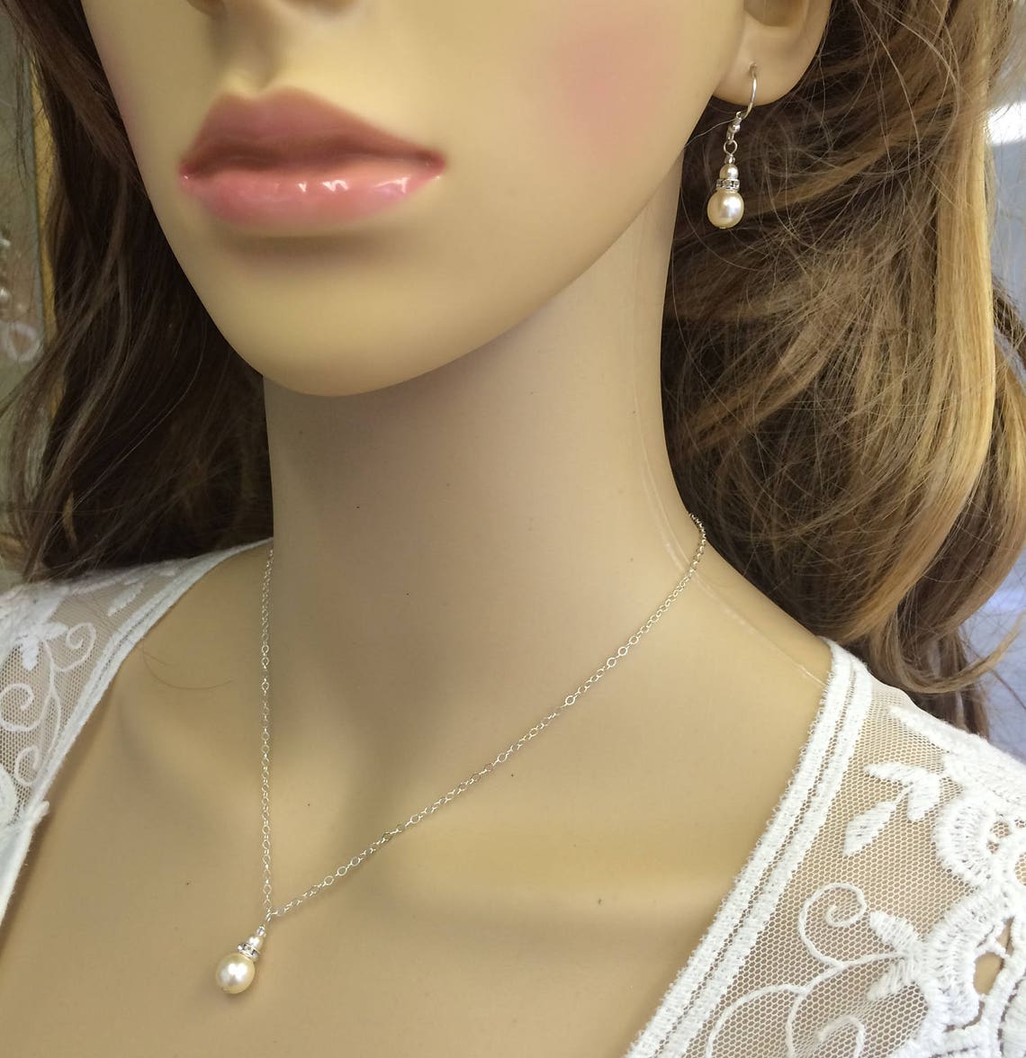 Pearl bridal jewellery set Sterling Silver pearl and diamante Etsy