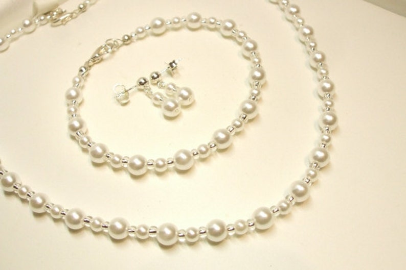 Pearl Jewellery Set Classic Small White Pearl Bridal Jewellery Etsy UK