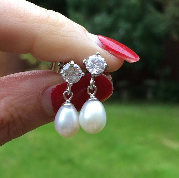 10mm ivory pearl drop earings,bridal pearl earrings,freshwater drop pearl earrings,pearl earrings for bridesmaid gifts,wedding earrings