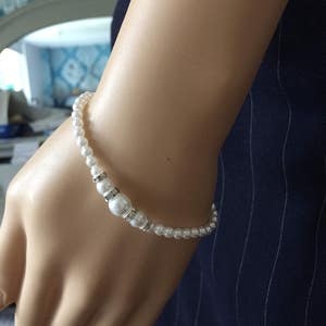 Pearl and diamante bridal Bracelet classic Pearl wedding bracelet white / ivory pearl bride bracelet Sterling Silver Pearl wedding jewellery image 6