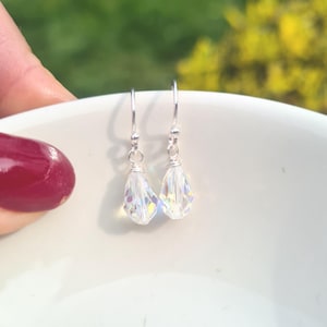 TINY Crystal teardrop earrings Sterling Silver small AB or clear crystal drop earrings simple bridal earrings bridesmaid jewellery gift her