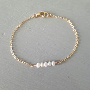 Tiny Freshwater pearl bracelet Sterling Silver 14K Gold Fill or Rose Gold Fill real small seed pearl bracelet June Birthstone jewellery gift