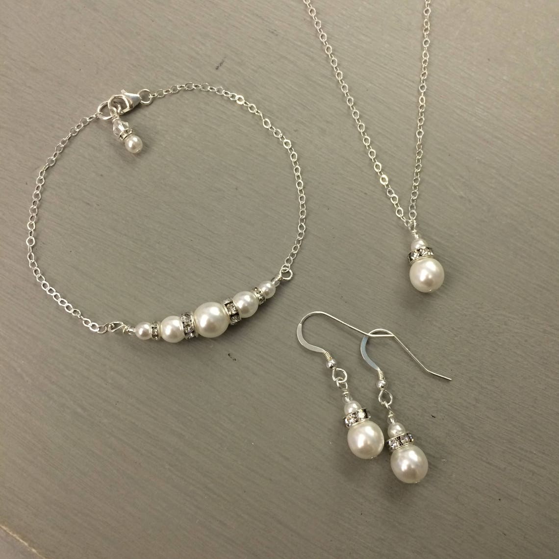Pearl bridal jewellery set Sterling Silver pearl and diamante Etsy