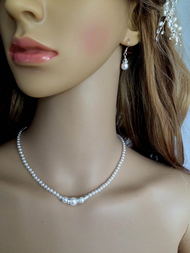 Pearl and diamante bridal jewellery set classic pearl necklace Etsy