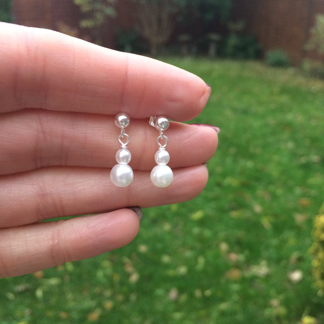 Tiny Pearl Drop Earrings Sterling Silver Stud Small Pearl 