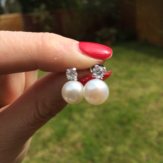 Sterling silver pearl cz studs Sterling silver pearl cz studs