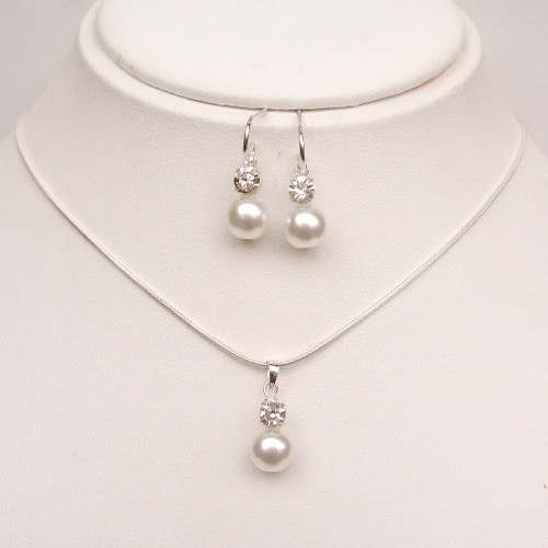 Pearl and Diamante Wedding Jewellery Set Sterling Silver Etsy UK