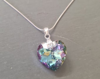 Purple VITRAIL crystal heart necklace Sterling Silver lilac crystal necklace heart pendant necklace purple heart jewellery gift for her mum