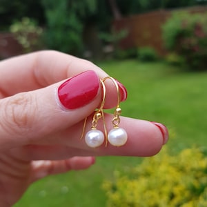 Tiny Freshwater pearl drop earrings Sterling Silver or Gold Fill small real white pearl bridal earrings bridesmaid wedding prom jewellery