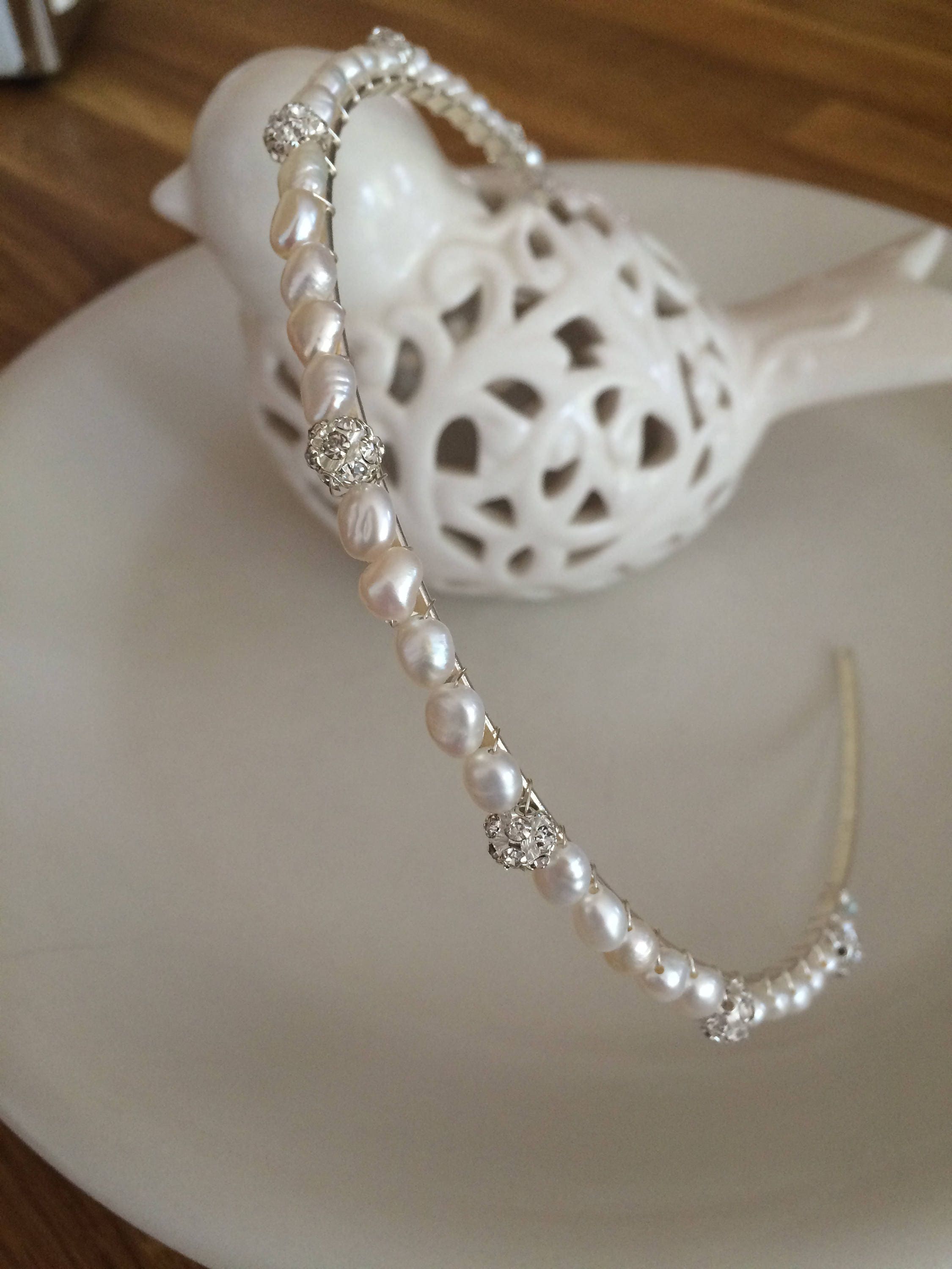 Freshwater Pearl and Diamante Bridal Headband Real Baroque | Etsy UK