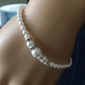 Pearl and diamante bridal Bracelet classic Pearl wedding bracelet white / ivory pearl bride bracelet Sterling Silver Pearl wedding jewellery image 4