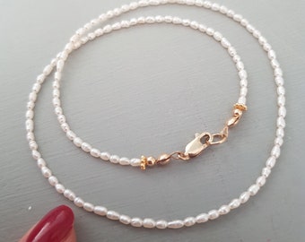 Tiny Freshwater pearl necklace Gold Fill or Sterling Silver real rice pearl bridal necklace  pearl wedding necklace dainty bridal jewellery