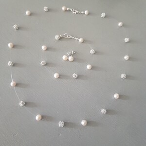 Bride jewellery set real Freshwater pearl and diamante wedding jewellery set dainty illusion necklace bracelet earrings prom set bridesmaids