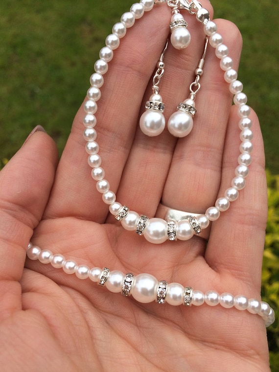 6-7mm Cultured Round Pearl Complete Matching Set, 925 Sterling Silver