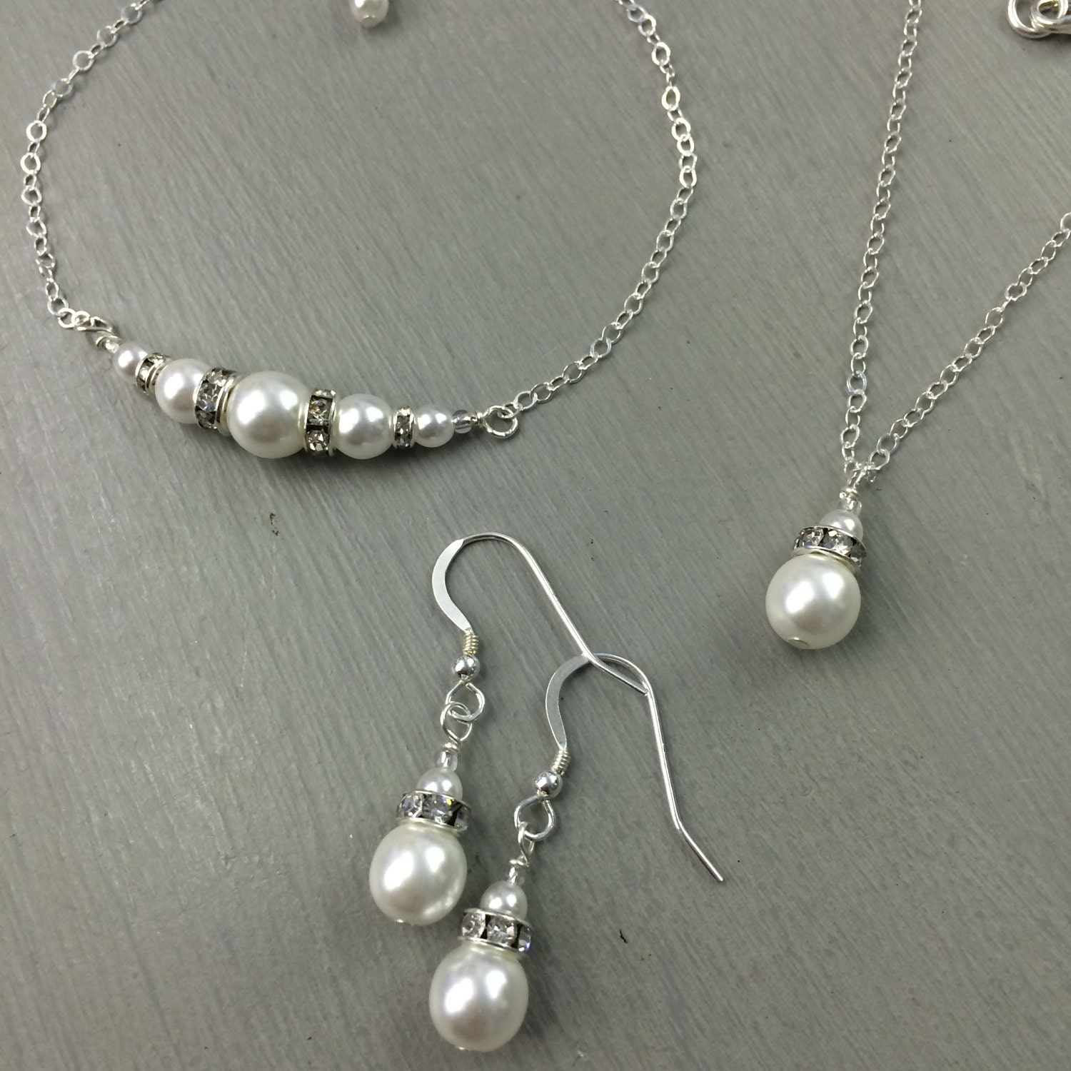 Pearl bridal jewellery set Sterling Silver pearl and diamante Etsy