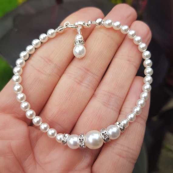 Pearl and Diamante Bridal Bracelet Classic Pearl Wedding Bracelet