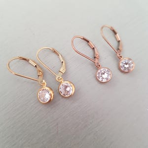 Tiny CZ diamond earrings 24K Gold or Rose Gold classic faux diamond drop earring Cubic Zirconia wedding jewellery Bridal jewellery prom gift
