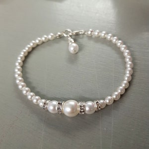 Pearl and diamante bridal Bracelet classic Pearl wedding bracelet white / ivory pearl bride bracelet Sterling Silver Pearl wedding jewellery White