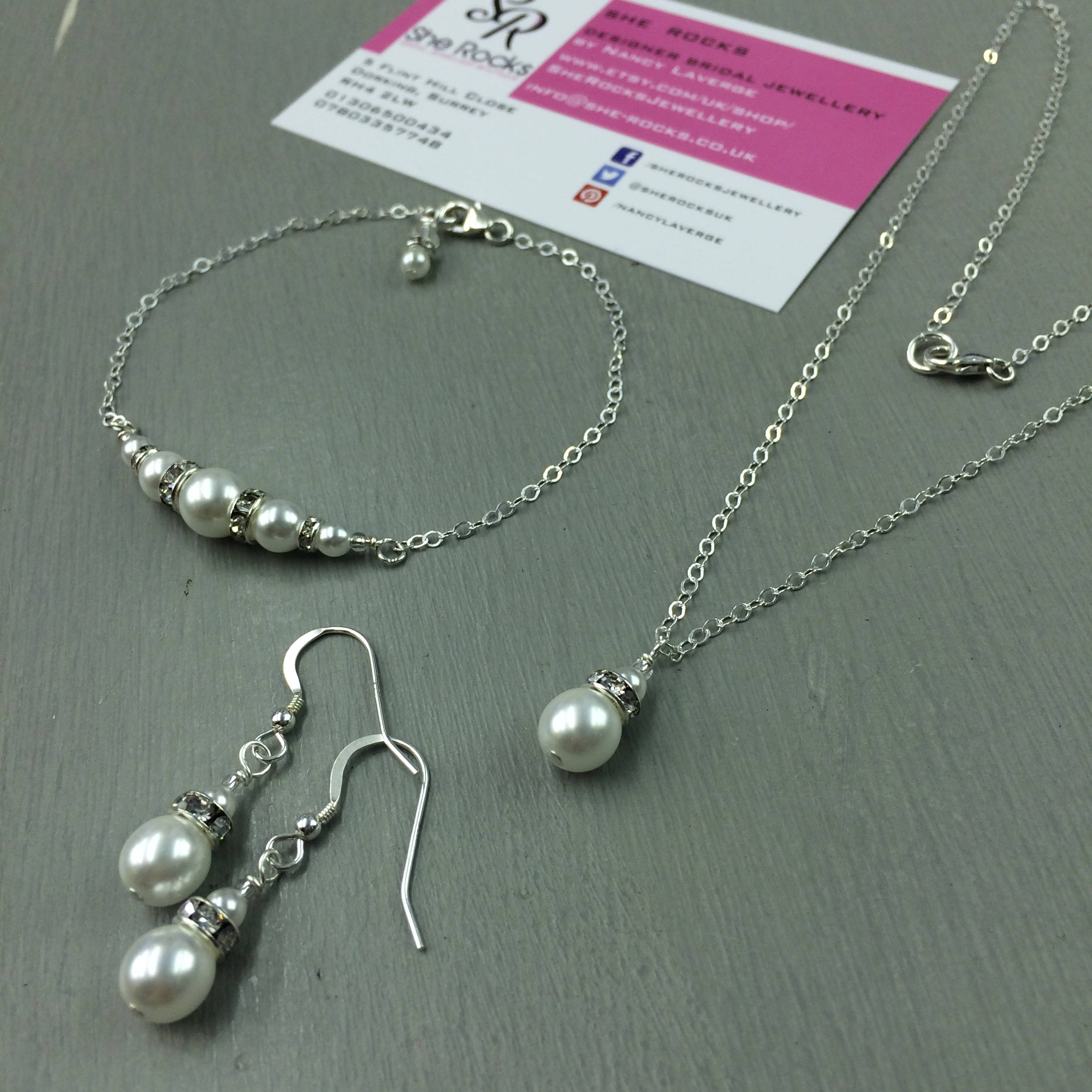 Pearl bridal jewellery set Sterling Silver pearl and diamante Etsy