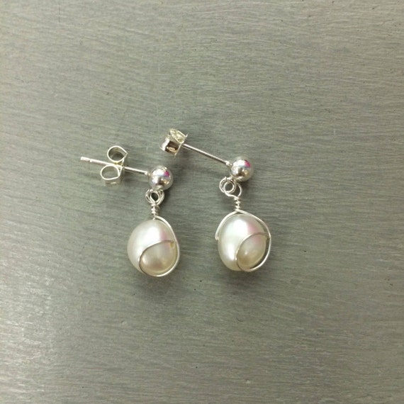 White Freshwater Pearl Wire Earring Studs