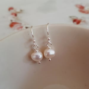 White Baroque pearl drop earrings Sterling Silver / Gold Fill small real Freshwater pearl bridal earring 30th pearl wedding anniversary gift