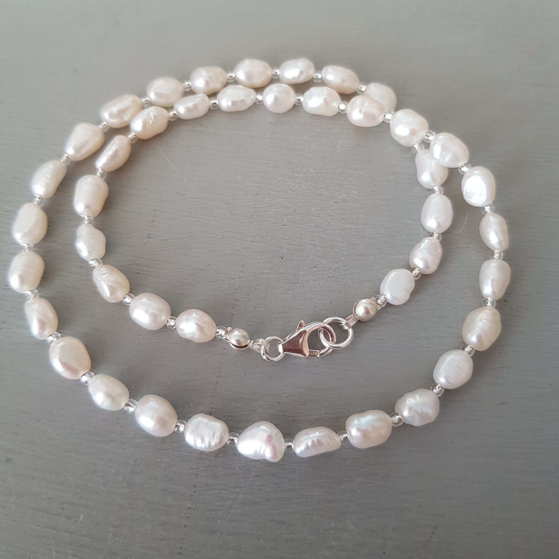 Baroque Freshwater pearl necklace choker Sterling Silver real white pearl bridal necklace pearl wedding necklace bridal jewellery gift Etsy