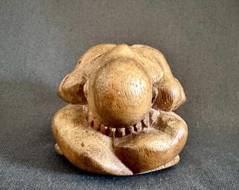 Hand Carved Wood Weeping or Shy Buddha or Yogi , Bali, Java, Indonesia: Spiritual Symbolism