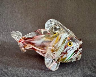 Multi-Colored Handmade Glass Fish Sculpture 4 in Long, Lampwork Art Glass, Venetian Murano Style