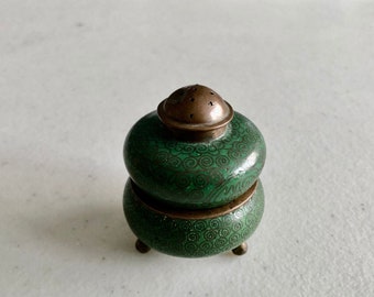 Tiny CLOISONNE Stacking SALT and PEPPER Chinese Collectible Teal Salt Cellar and Pepper Shaker China Collector Gift