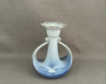 Bing & Grondahl SEAGULL Pattern Scrolled Candlestick Blue and White Danish Porcelain Candle Holder fr Denmark A Sea Shore Beach Lover Gift