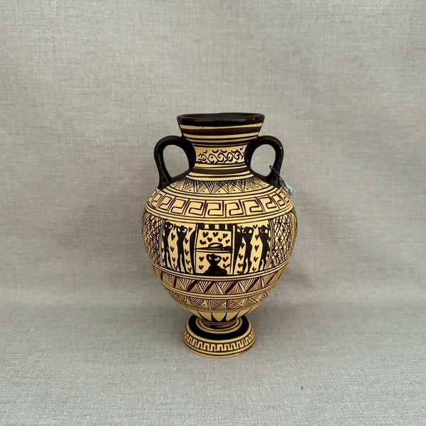 GREEK POTTERY Urn 6 1/2" Hand Made Exact Copy of Ancient Funerary Art of Greece Vase No 89 Geometric Period Museum Replica Gift for the Home