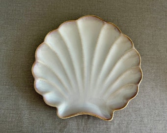 Novelty SHELL SHAPE Small Serving or Display PLATE by Sonoma Home in Discontinued Nautical Sand Pattern Cream with Brown Accents Home Gift