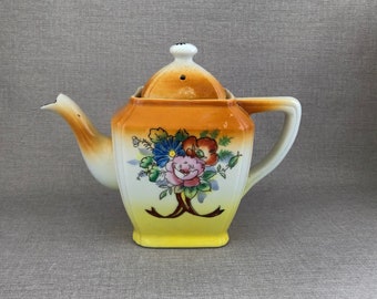 Tashiro Shoten Ltd pre 1954 TEAPOT with Lid Made in Japan Orange Mid Century Yellow Green Blue Pink Floral Zen Tea Lover Gift