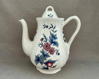 WEDGWOOD Queen's Ware COFFEE POT Williamsburg Potpourri High End England Made Floral Earthenware Couples Gift For the Home