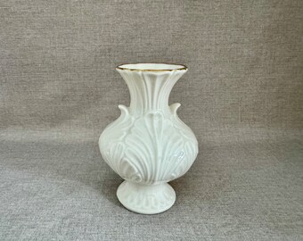 Small LENOX China Bud VASE Embossed Leaf Design made in USA of Ivory Bone China w Gold Trim Beautiful Home Decor Accent Gift For Her