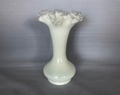 FENTON VASE,Fenton Silvercrest, Mid Century American Glass, Milk Glass Vase, Double Crimped Vase, Vintage Glass Vase, Classic Fenton Vase