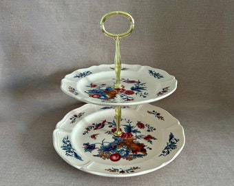 WEDGWOOD Queen's Ware 2 Tiered SERVING TRAY Williamsburg Potpourri Made in England Floral Earthenware Accessories Couples Gift For the Home