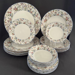 Vintage Mikasa Petite Bone Marlboro Pattern Dinnerware Set: China Service for 12