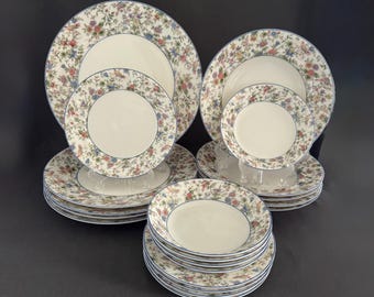 Vintage Mikasa Petite Bone Marlboro Pattern Dinnerware Set: China Service for 12